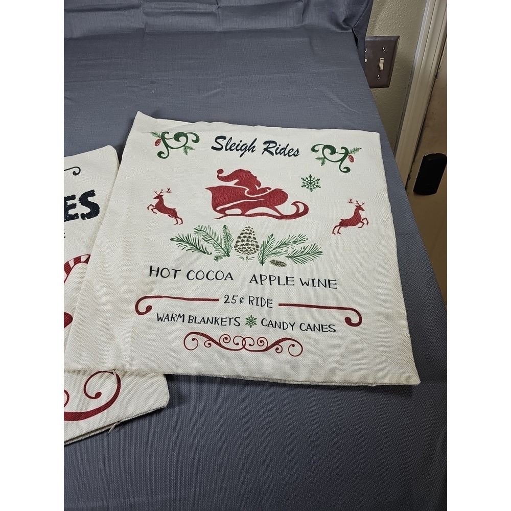 2 Burlap Holiday 17x17 Decrative Zippered Pillow Covers Cozy Comfort Nostalgic - Picture 2 of 6
